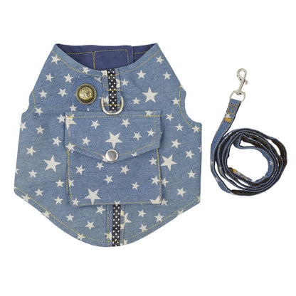 Premium Denim Dog & Cat Vest Harness – Adjustable Pet Chest Back Strap for Small Dogs & Puppies