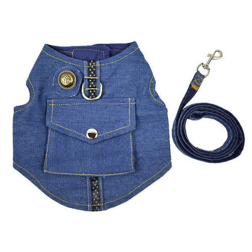 Premium Denim Dog & Cat Vest Harness – Adjustable Pet Chest Back Strap for Small Dogs & Puppies