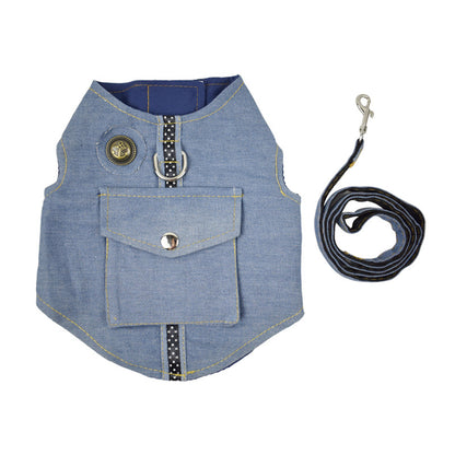 Premium Denim Dog & Cat Vest Harness – Adjustable Pet Chest Back Strap for Small Dogs & Puppies