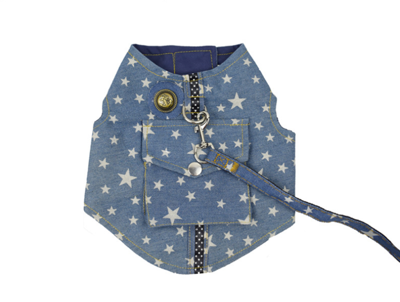 Premium Denim Dog & Cat Vest Harness – Adjustable Pet Chest Back Strap for Small Dogs & Puppies