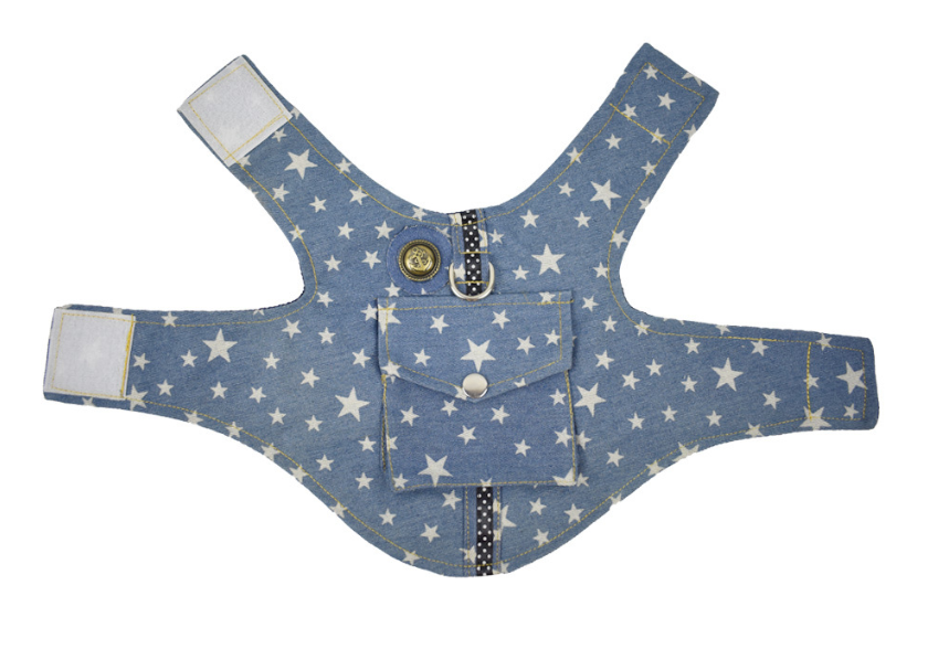 Premium Denim Dog & Cat Vest Harness – Adjustable Pet Chest Back Strap for Small Dogs & Puppies