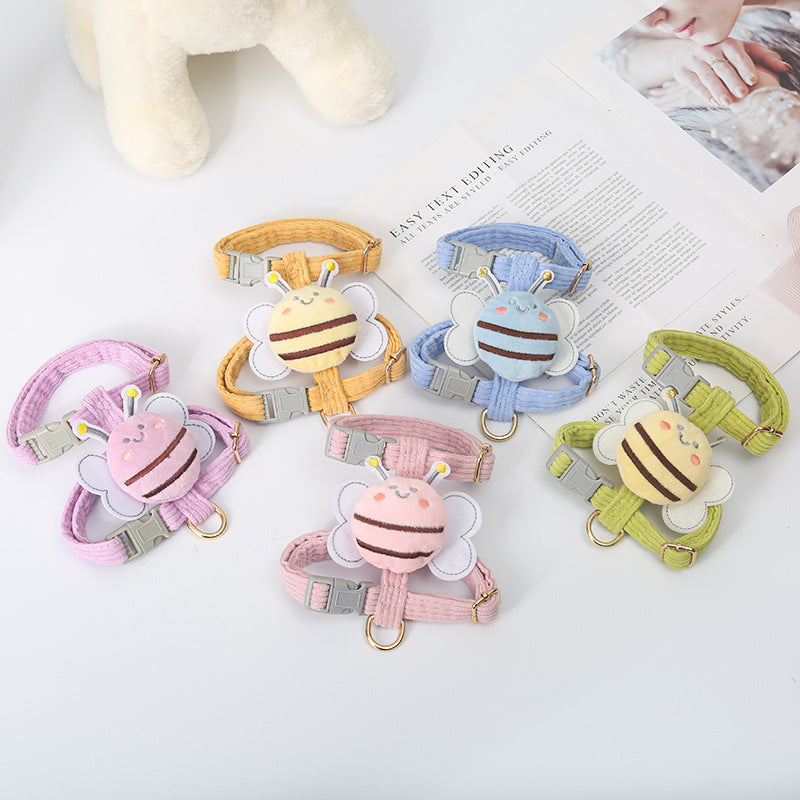 Adorable Bee Cat & Small Dog Harness with Adjustable Leash – Safe & Comfortable Pet Walking Strap