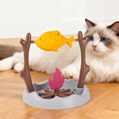 Interactive rotating barbecue cat toy - A smart feeding toy for cats, designed to stimulate the brain and encourage play