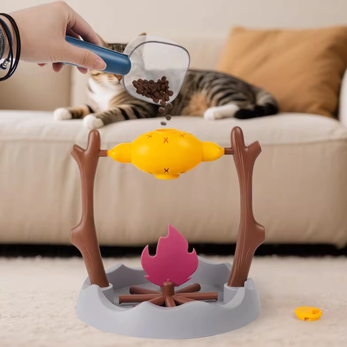 Interactive rotating barbecue cat toy - A smart feeding toy for cats, designed to stimulate the brain and encourage play